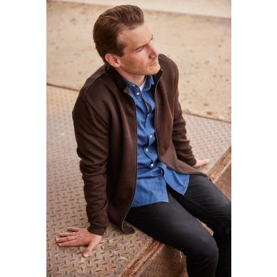 CARDIGAN MED GLIDELÅS I ULLKVALITET - BRUN