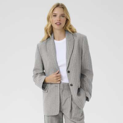 Somaya Blazer - Medium Grey Pinstripe