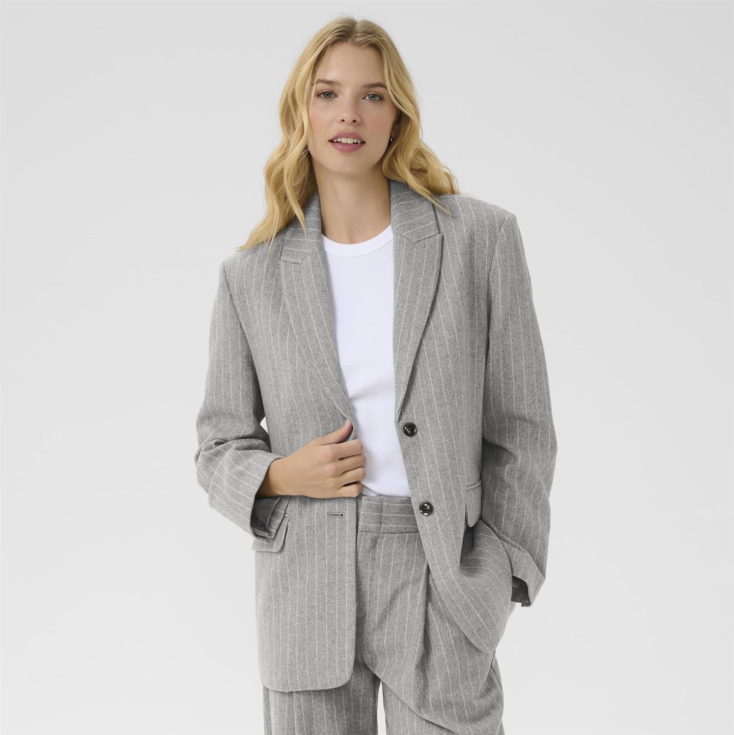 Somaya Blazer - Medium Grey Pinstripe