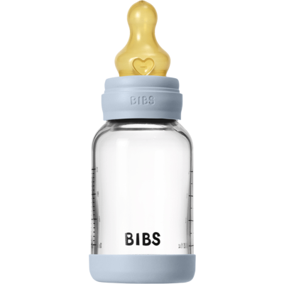 BIBS Tåteflaske i Glass med silikonbunn | Komplett Sett – 120ml