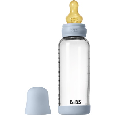 BIBS Tåteflaske i Glass med silikonbunn | Komplett Sett – 240ml