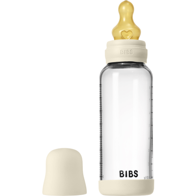 BIBS Tåteflaske i Glass med silikonbunn | Komplett Sett – 240ml