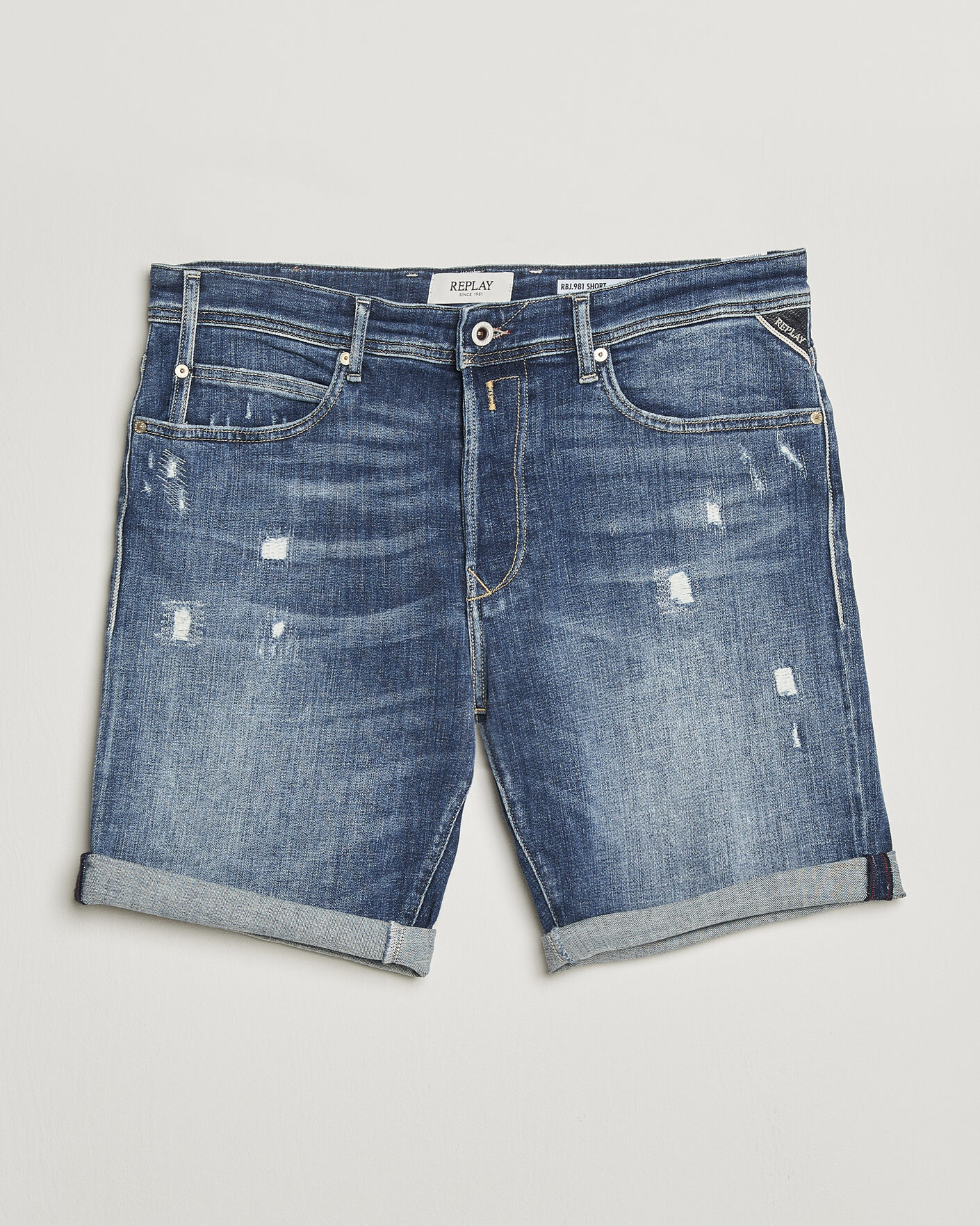 Replay RBJ981 Shredded Denim Shorts Medium Blue
