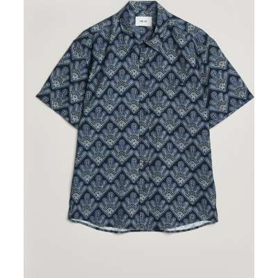 NN07 Deon Printed Short Sleeve Shirt Navy Blue
