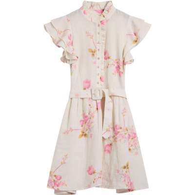 By TiMo Linen Ruffle Dress Kjole Blomster
