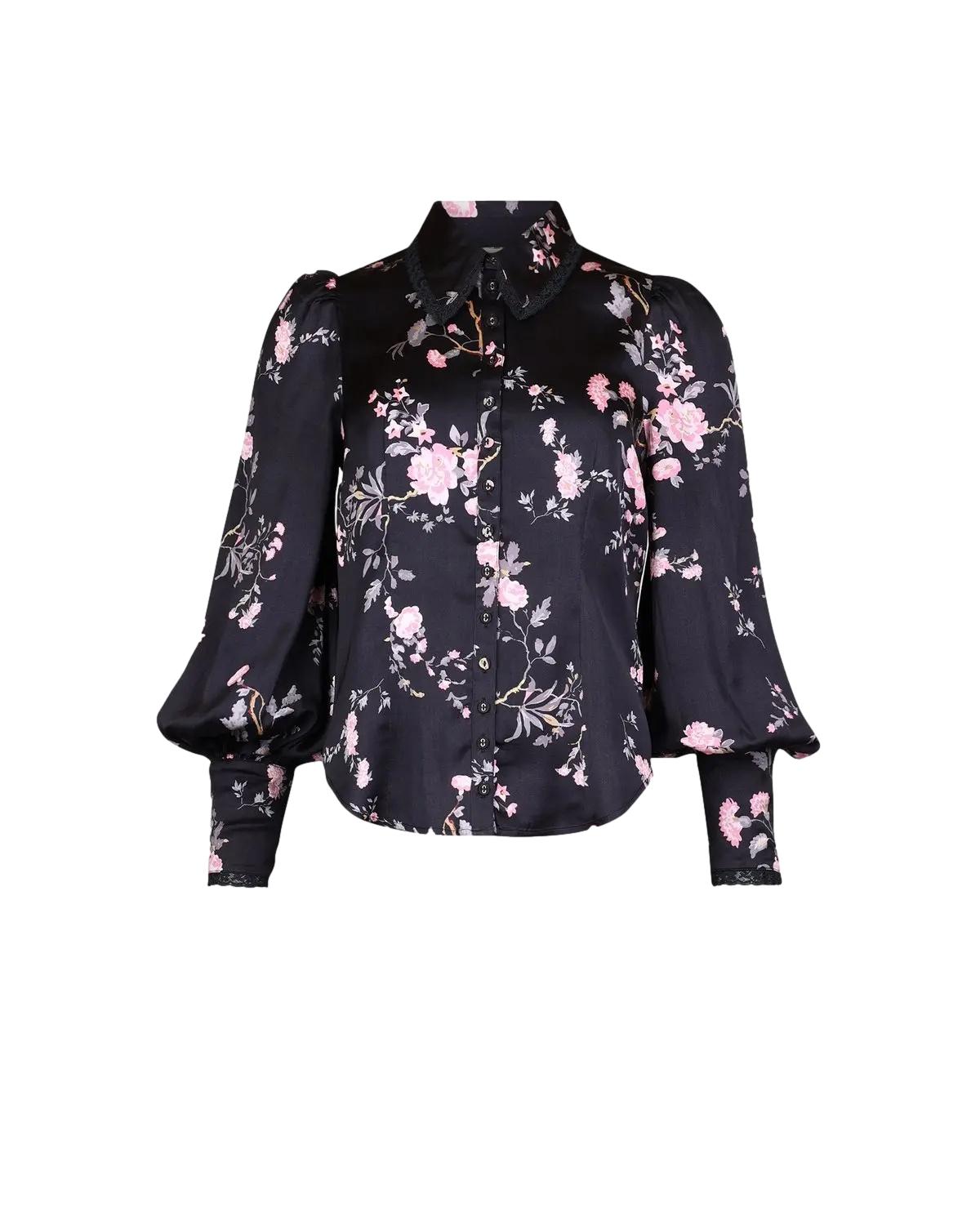 By TiMo Satin Blouse Bluse Sort