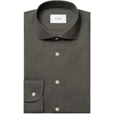 Eton Solid Signature Flannel Shirt Skjorte Grønn