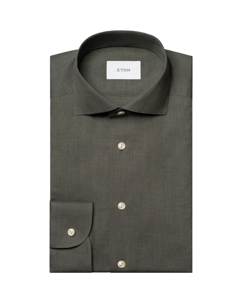 Eton Solid Signature Flannel Shirt Skjorte Grønn