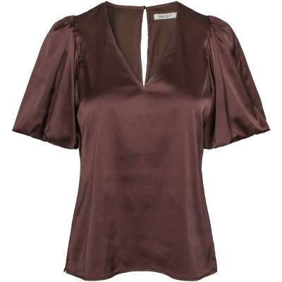 Haust Button Blouse Bluse Mørkebrun