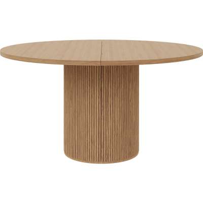 Linea spisebord rundt Ø 120 cm m/uttrekk for opptil 4 plater, lys naturoljet, spilesokkel