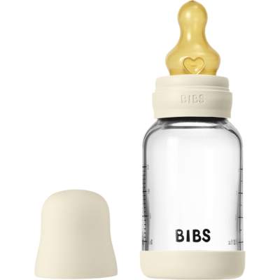BIBS Tåteflaske i Glass med silikonbunn | Komplett Sett – 120ml